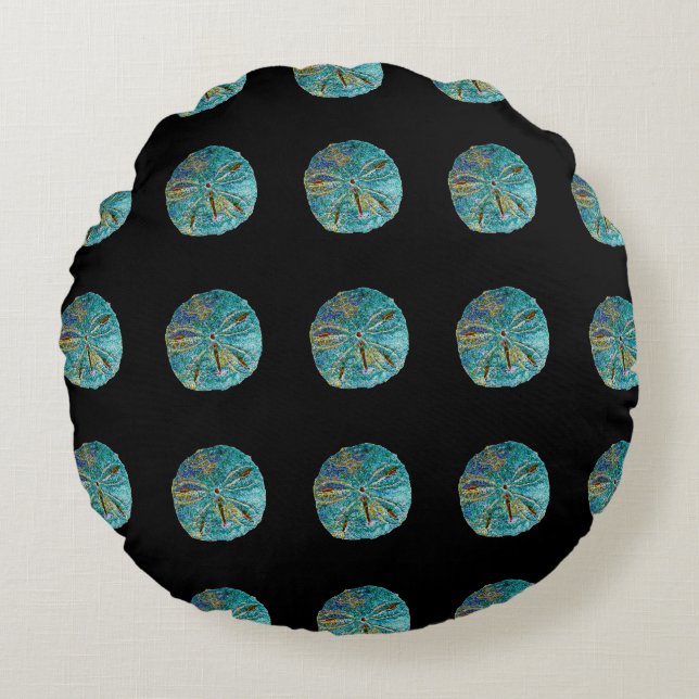 Zanddollar Abstract Patroon Gift Favor Blauwgroen  Rond Kussen (Voorkant)