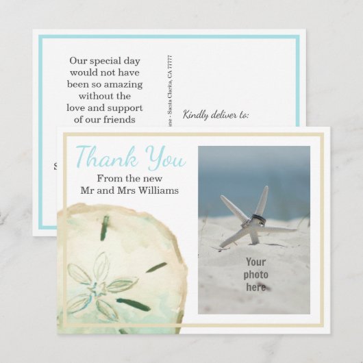 Zanddollar Bedankt Strand Foto Aankondigingskaart (Voorkant / Achterkant)