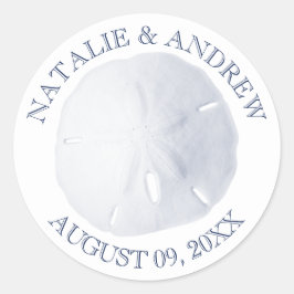 Zanddollar blauw ronde sticker