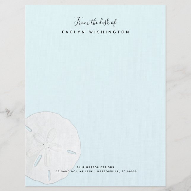Zanddollar Bleekblauw Briefpapier Briefhoofd Sjabloon (Voorkant)