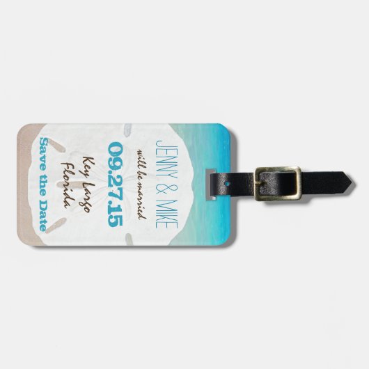 Zanddollar door het Zee Sla de datum op Bagagelabel (Voorkant horizontaal)