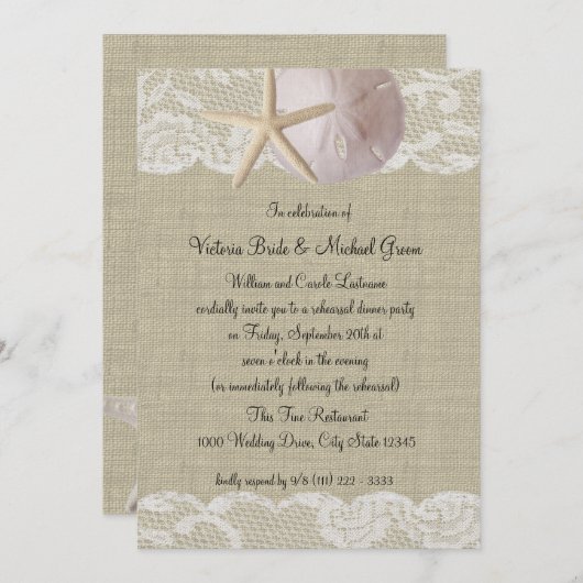 Zanddollar en kant repetitie diner kaart (Voorkant / Achterkant)