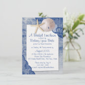 Zanddollar en Kanten Blauwe Bruiloftsdouche Kaart (Staand voorkant)