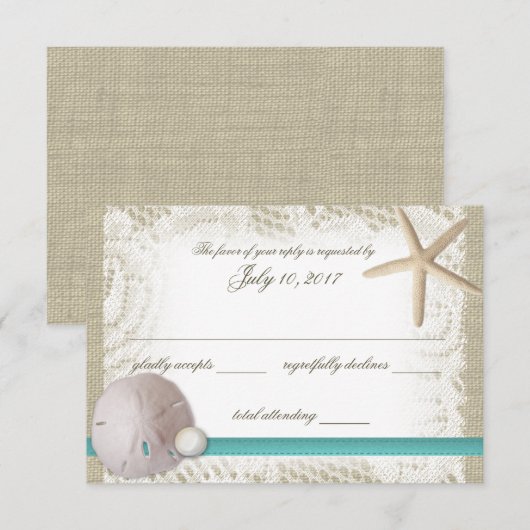 Zanddollar en parel respons RSVP kaartje (Voorkant / Achterkant)