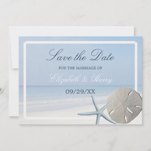 Zanddollar en staartroep save the date (Voorkant)