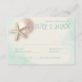 Zanddollar en Starfish Aqua Mint Respons RSVP Kaartje