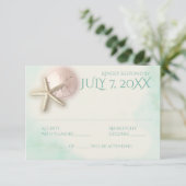 Zanddollar en Starfish Aqua Mint Respons RSVP Kaartje (Staand voorkant)