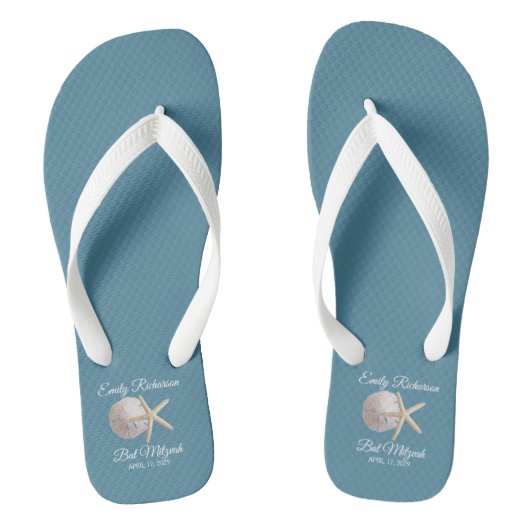 Zanddollar en Starfish Beach met naam en datum Teenslippers (Voetbed)