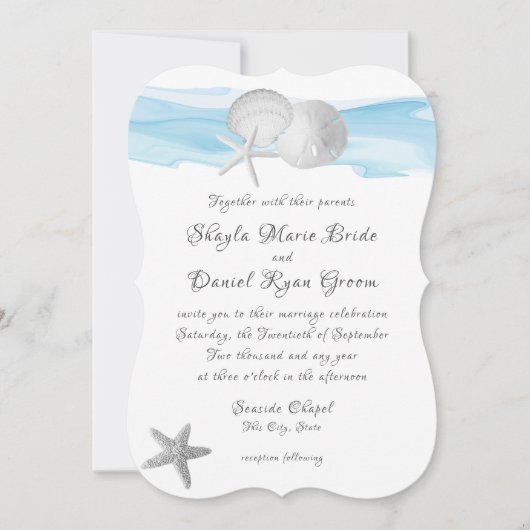 Zanddollar en Starfish Blue Caribbean Beach Kaart (Voorkant)