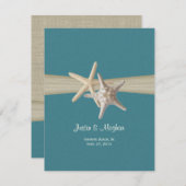 Zanddollar en Starfish Burlap Receptie Kaart (Voorkant / Achterkant)