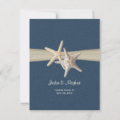 Zanddollar en zeesterren Blue Burlap Receptie Kaart (Voorkant)
