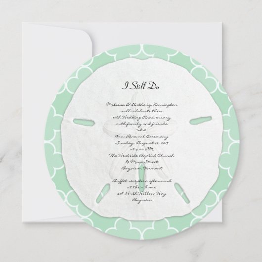 Zanddollar-huwelijksjubileumfeest in zeegroene tin kaart (Voorkant)