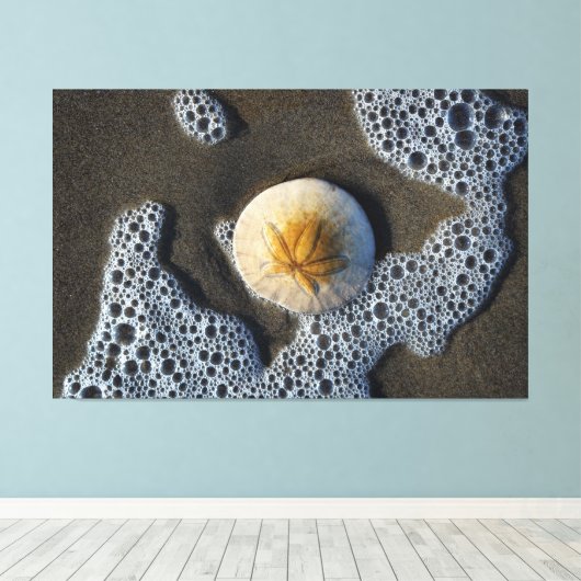Zanddollar in de foto van het Surf strand Canvas Afdruk (Insitu (Houten vloer))