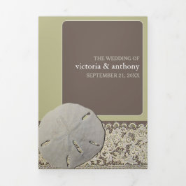 Zanddollar Kant,  Strand Bruiloft Drieluik Uitnodiging