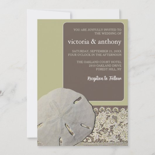 Zanddollar Kant, Strand Bruiloft Kaart (Voorkant)