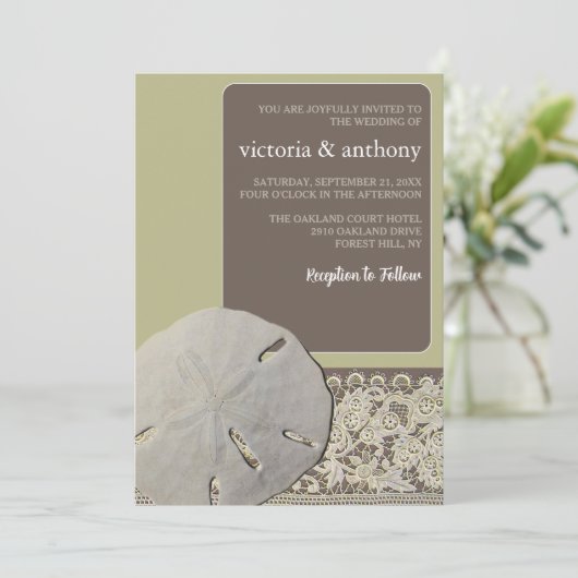 Zanddollar Kant,  Strand Bruiloft Kaart (Staand voorkant)