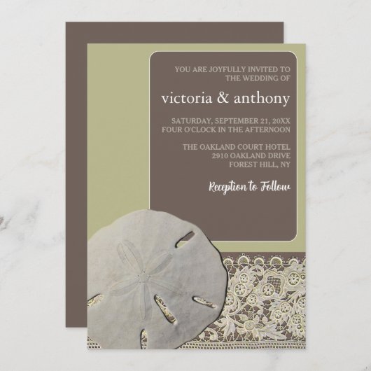 Zanddollar Kant, Strand Bruiloft Kaart (Voorkant / Achterkant)