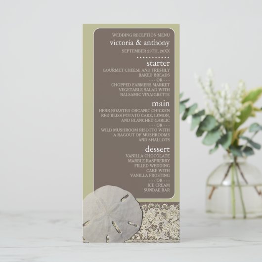 Zanddollar Kant,  Strand Bruiloft Menu (Staand voorkant)