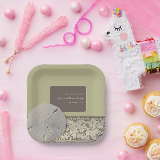 Zanddollar Kant,  Strand Bruiloft Papieren Bordje (Feest)