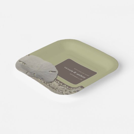 Zanddollar Kant, Strand Bruiloft Papieren Bordje (Gebogen)