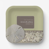 Zanddollar Kant,  Strand Bruiloft Papieren Bordje (Voorkant)