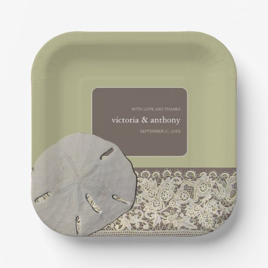 Zanddollar Kant,  Strand Bruiloft Papieren Bordje (Voorkant)