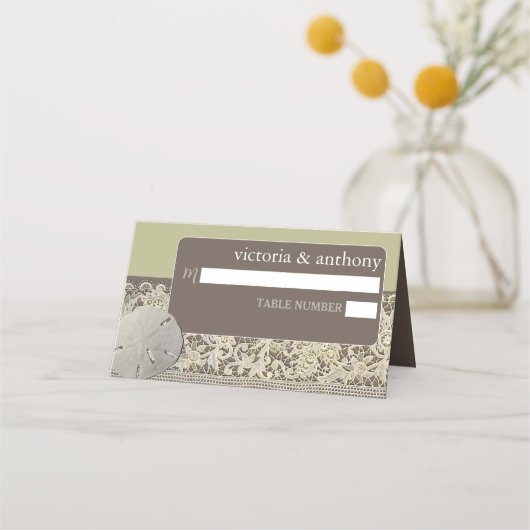 Zanddollar Kant,  Strand Bruiloft Plaatskaartje (Voorkant)