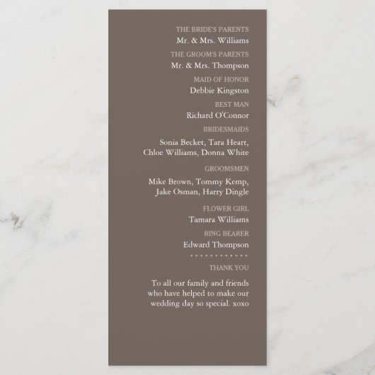 Zanddollar Kant, Strand Bruiloft Programmakaart (Achterkant)