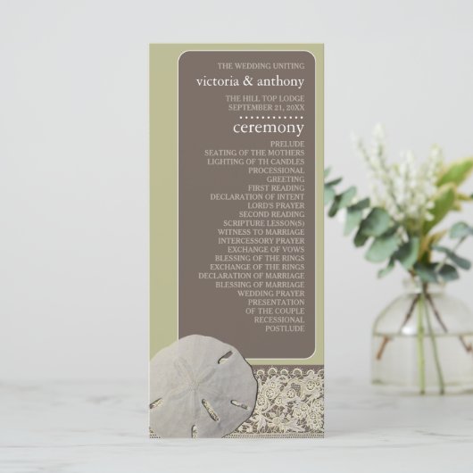 Zanddollar Kant,  Strand Bruiloft Programmakaart (Staand voorkant)