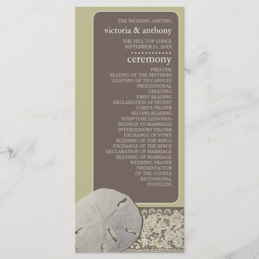 Zanddollar Kant, Strand Bruiloft Programmakaart (Voorkant)