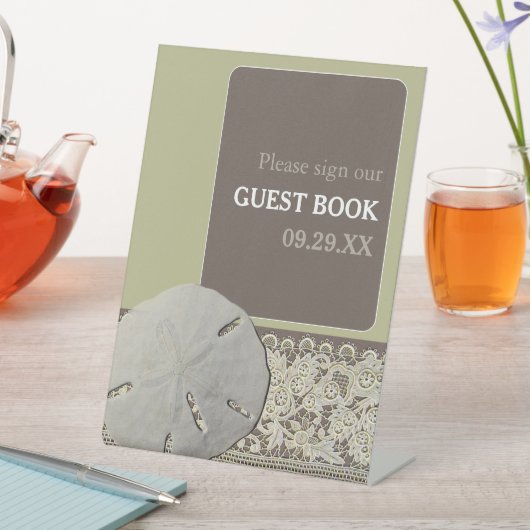 Zanddollar Kant, Strand Bruiloft Reclamebord Met Voetstuk (Insitu)