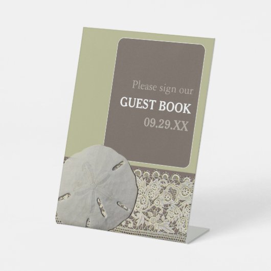 Zanddollar Kant, Strand Bruiloft Reclamebord Met Voetstuk (Voorkant)