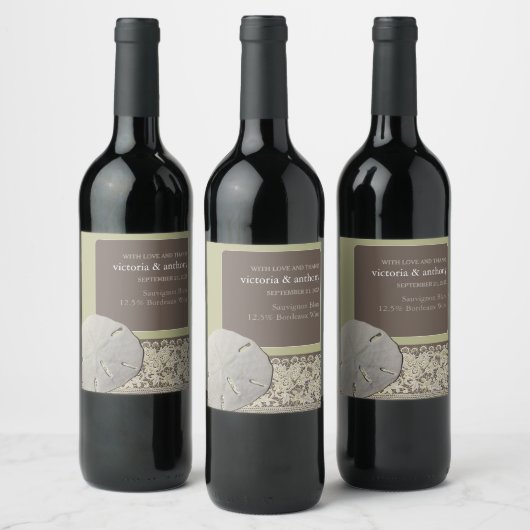 Zanddollar Kant,  Strand Bruiloft Wijn Etiket (Flessen)