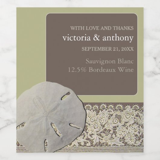 Zanddollar Kant,  Strand Bruiloft Wijn Etiket (Enkel label)