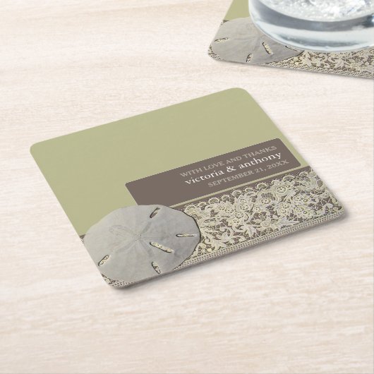 Zanddollar Kant, Vintage Strand Bruiloft Kartonnen Onderzetters (Schuin)