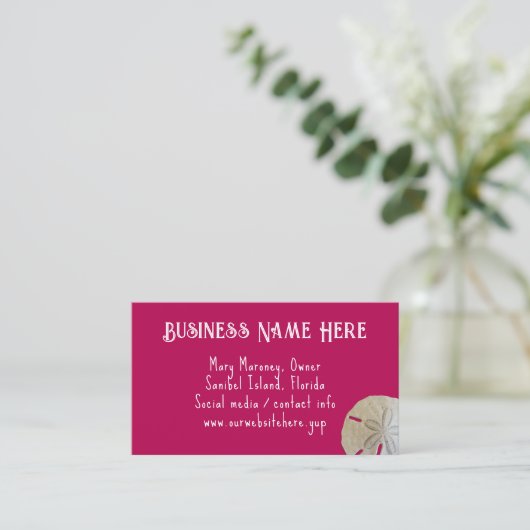 Zanddollar Magenta Roze Visitekaartjes (Staand voorkant)