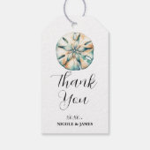 Zanddollar Oceaan Splash Zee Aquarel Bruiloft Cadeaulabel (Achterkant)