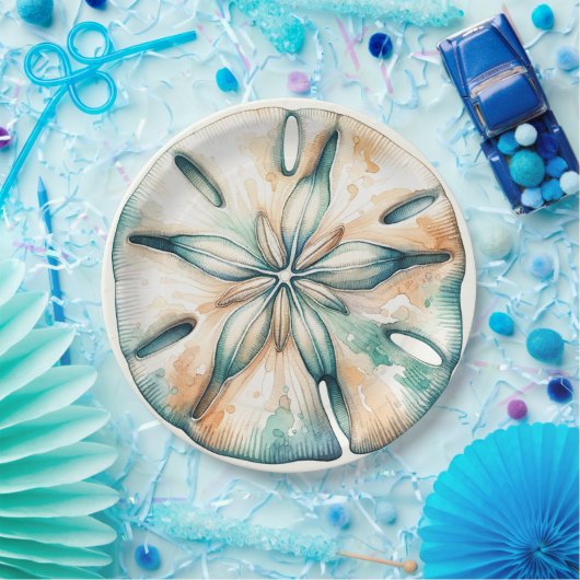 Zanddollar Oceaan Splash Zee Aquarel Bruiloft Papieren Bordje (Feest)