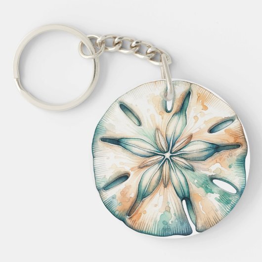 Zanddollar Oceaan Splash Zee Aquarel Bruiloft Sleutelhanger (Voorkant)