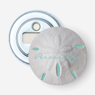 Zanddollar oceaan strand zomer turquoise wit button flesopener