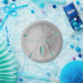 Zanddollar oceaan strand zomer turquoise wit papieren bordje (Feest)