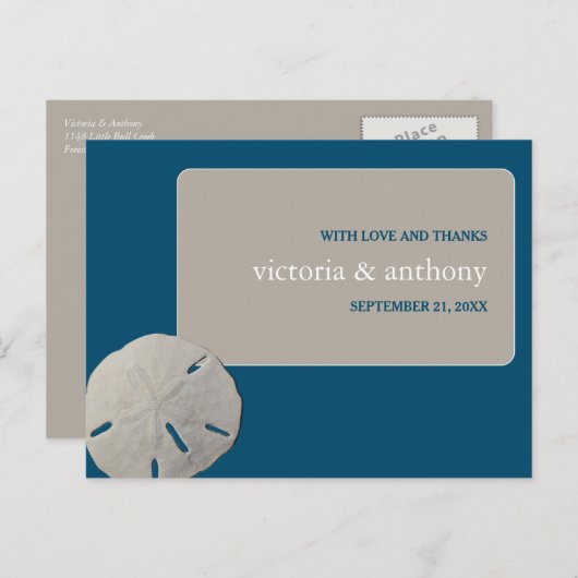 Zanddollar, Ocean Blue Beach Bruiloft Dank u Briefkaart (Voorkant / Achterkant)