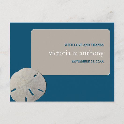 Zanddollar, Ocean Blue Beach Bruiloft Dank u Briefkaart (Voorkant)