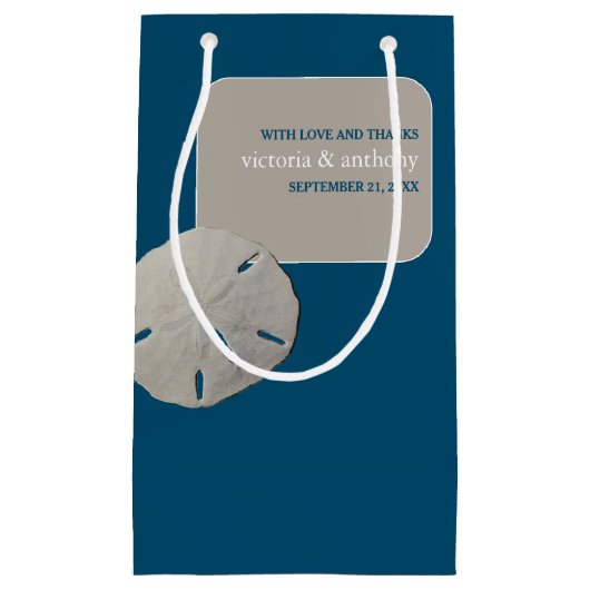 Zanddollar, Ocean Blue Beach bruiloft gunst Klein Cadeauzakje (Voorkant)