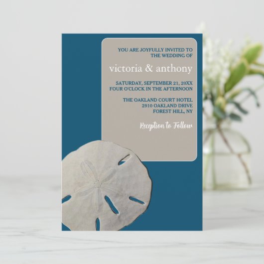 Zanddollar, Ocean Blue Beach Bruiloft Kaart (Staand voorkant)