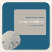 Zanddollar, Ocean Blue Beach Bruiloft Kartonnen Onderzetters (Voorkant)