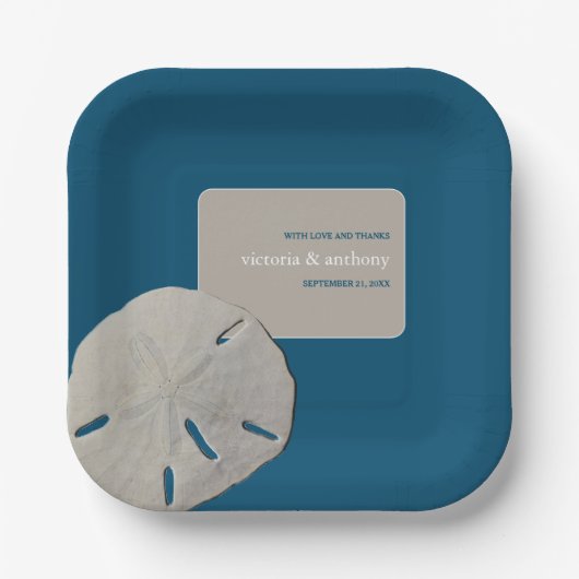 Zanddollar, Ocean Blue Beach Bruiloft Papieren Bordje (Voorkant)
