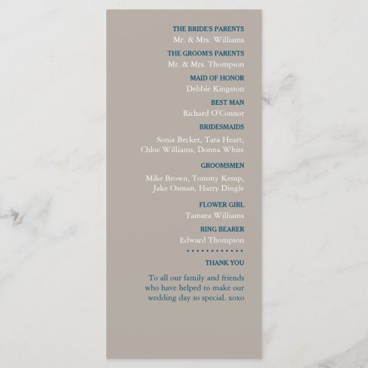 Zanddollar, Ocean Blue Beach Bruiloft Programmakaart (Achterkant)