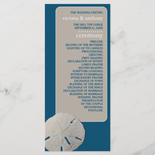 Zanddollar, Ocean Blue Beach Bruiloft Programmakaart (Voorkant)