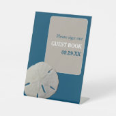 Zanddollar, Ocean Blue Beach Bruiloft Reclamebord Met Voetstuk (Voorkant)